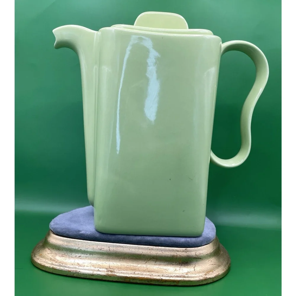 Mid-Century Modern Franciscan Green Pitcher Glossy Ceramic Square Made In CA